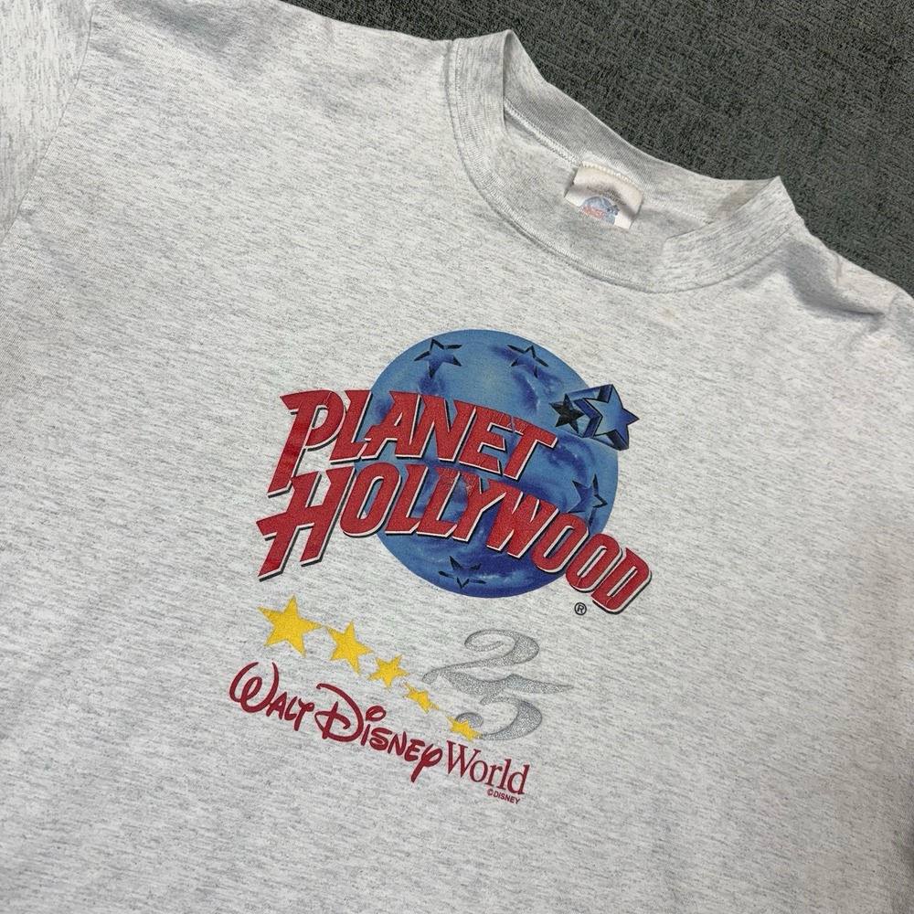 Vintage 1991 Planet Hollywood Walt Disney World 25th T-Shirt XXL Made‎ USA Gray